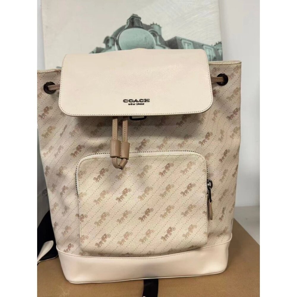 Coach C4135 Turner Backpack With Horse And Carriage Dot Print IN CHALK